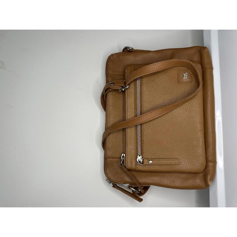 Tan Leather Crossbody Bag with Multiple Zipper Pockets